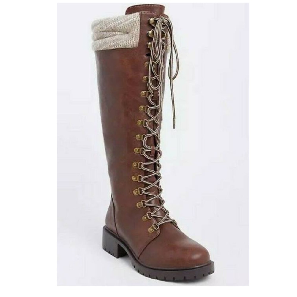TORRID WIDE CALF lace up zip boots knee high NEW